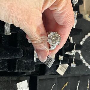 Brilliant Clear Moissanite Cocktail Ring in Silver-Tone